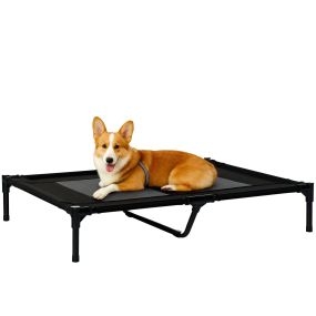 Cama elevada portátil para perros y gatos con malla transpirable 92x76x18 cm negro