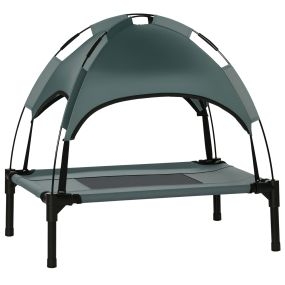 Cama elevada para mascotas portátil con toldo extraíble, tela transpirable, 61x46x62 cm, gris