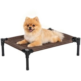 Cama elevada portátil para perros y gatos con malla transpirable 61x46x18 cm marrón