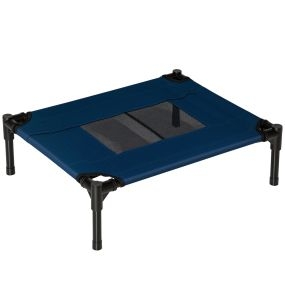 Cama elevada para perros y gatos portátil con malla transpirable 61x46x18 cm azul