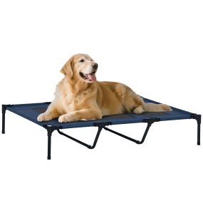 Cama elevada para perros y gatos portátil con malla transpirable 122x92x23 cm azul
