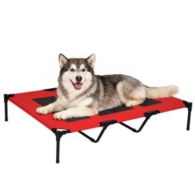 Cama elevada para perros y gatos portátil con malla transpirable 122x92x23 cm rojo