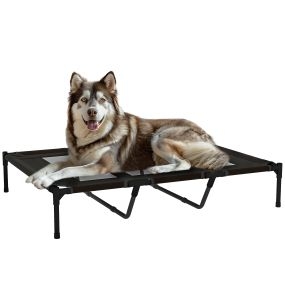 Cama elevada para perros y gatos portátil con malla transpirable 122x92x23 cm negro