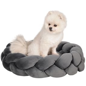 Cama antiestrés para perros pequeños y gatos lavable redonda con cojín 55x55x14 cm gris