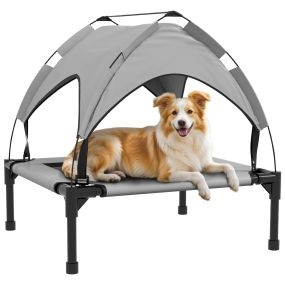 Cama elevada para perros medianos con toldo, transpirable, 76x61x69,5 cm, gris claro