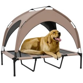 Cama elevada para perros grandes con toldo, refrescante y transpirable, 106x76x94 cm, café