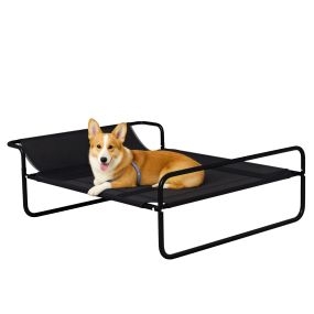 Cama elevada para perros pequeña 91x69x29 cm malla Textilene marco de metal negro
