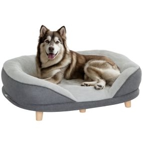 Sofá para perros medianos y grandes con funda lavable, patas de madera, 25 kg, 90x78x25 cm, gris