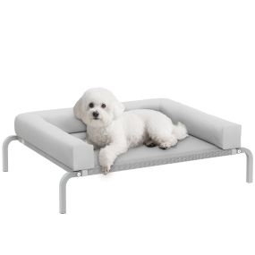 Cama Elevada para Perros Refrescante con Refuerzos Extraíbles Cama Elevada para Perros Pequeños Portátil con Malla Transpirable Marco de Acero para Interior Exterior 90x65x30 cm Gris Claro