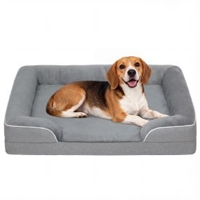 Cama para perros y gatos medianos con base antideslizante, funda lavable, gris 91,5x68,5x16,5 cm