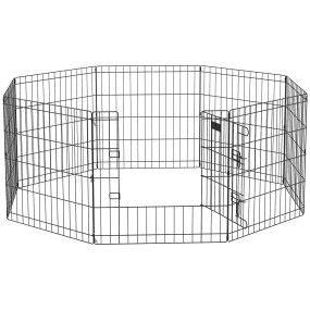Parque de juegos para perros de 8 paneles plegable de metal con puerta y doble cerradura negro