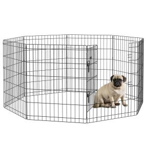 Parque para perros de 8 paneles 76x61 cm metálico plegable con puerta y doble cerradura negro