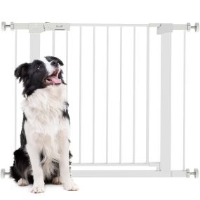 Barrera de seguridad extensible para perros 76-97 cm con 2 extensiones de 7 cm cierre automático blanco 76 cm