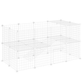 Valla Metálica para Mascotas de 36 Paneles, Jaula para Animales Pequeños, Forma Personalizable, Jaula para Conejos, Cobayas, Chinchillas, Gatitos, 146x73x73 cm, Blanco