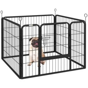 Parque para perros de 4 paneles 82x82x60 cm plegable con puerta de pestillo y marco de metal gris para interior y exterior