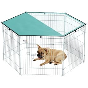 Parque de juegos para perros 6 paneles 59x60 cm plegable valla metálica plata con puerta y toldo