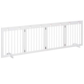 Barrera plegable para perros de 4 paneles 204x61 cm de madera blanca con patas de apoyo