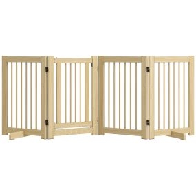 Barrera de seguridad plegable de madera para perros, 4 paneles, 204x36x75 cm, natural