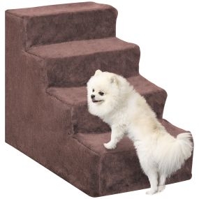 Escalera para perros de 4 peldaños con funda extraíble y lavable 60x35x44 cm marrón