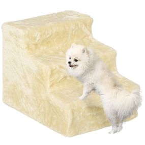 Escalera para perros de 3 peldaños con funda extraíble y lavable 46x35x35 cm beige