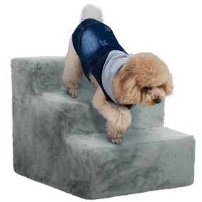 Escalera para perros de 3 peldaños con funda extraíble y lavable 46x35x35 cm gris claro