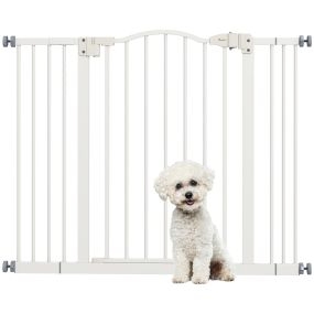 Barrera de seguridad extensible para perros 74-100 cm blanca con 2 extensiones y doble bloqueo