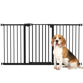 Barrera de seguridad para perros extensible 74-147,5 cm para puertas y escaleras negro