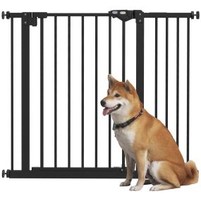 Barrera de seguridad extensible para perros 74-94 cm, cierre automático, negro