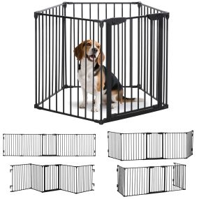 Barrera para perros plegable 300x74,5 cm de 5 paneles con cierre automático negra