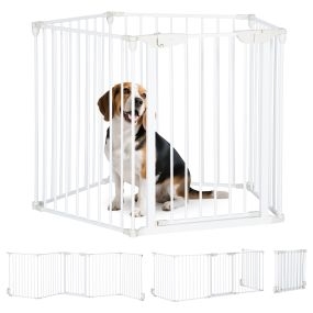Barrera plegable para perros 300x74,5 cm de 5 paneles con cierre automático blanca