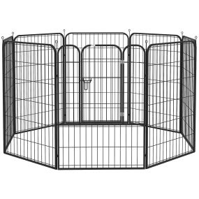 Parque para mascotas de 8 paneles 80x100 cm con puerta y doble pestillo metálico negro