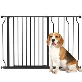 Barrera de seguridad para perros extensible 75-115 cm negra para puertas y escaleras