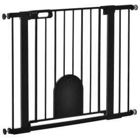 Barrera de seguridad para perros extensible 75-103 cm con puerta pequeña, 2 extensiones, negro