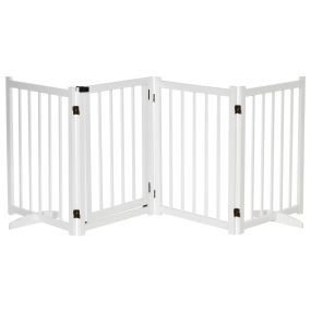 Barrera plegable para perros pequeños y medianos de 4 paneles con puerta 237,5x36x80 cm blanco