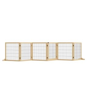 Barrera de seguridad de madera plegable para perros, 6 paneles, 432x36x70 cm, natural