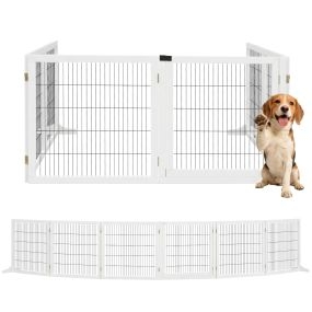 Barrera de seguridad plegable de madera para perros, 6 paneles, blanca, 432x36x70 cm
