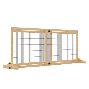 Barrera de seguridad extensible para perros 104-180x69 cm de madera natural para puerta y escalera