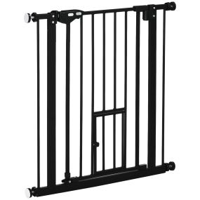 Barrera de seguridad extensible para perros con puerta, cierre automático y doble bloqueo, 74-80x76,2 cm, negro
