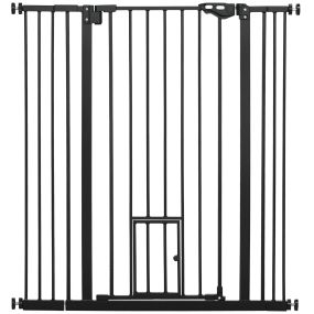 Barrera de seguridad para perros con puerta pequeña extensible 74-101x104,1 cm negro