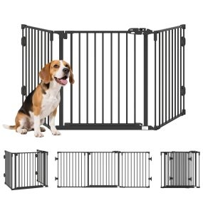 Barrera de seguridad para perros 202,5 cm plegable con puerta de cierre automático negra