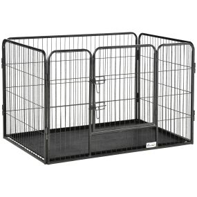 Parque para mascotas rectangular de acero 4 paneles 109x74x71 cm con puerta y bandeja extraíble