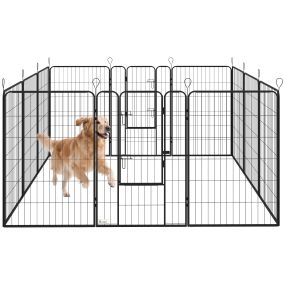 Parque para perros de acero negro 12 paneles 80x120 cm con 2 puertas y pestillo para interior y exterior