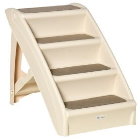 Escalera plegable para mascotas de 4 peldaños antideslizante beige 62x38x49,5 cm carga 20 kg
