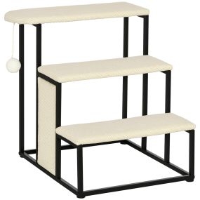 Escalera para perros de 3 niveles con tablero de rascar y marco de acero 47x45x47 cm crema y negro