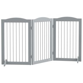 Barrera de seguridad plegable para perros 3 paneles con soporte de pie 154x30x80 cm gris