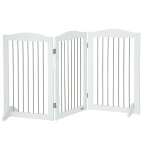 Barrera de seguridad plegable para perros de 3 paneles con soporte de pie 154x30x80 cm blanco
