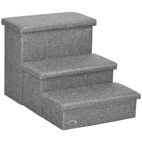 Escalera para mascotas de 3 peldaños con almacenamiento 63,5x42,5x40,5 cm gris