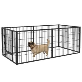Parque para Perros de 6 Paneles Corralito para Perros Cercado para Perros con Ancho Ajustable y Marco de Acero 82,5-150x79x61 cm Negro