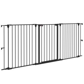 Barrera para perros de acero 206x90 cm plegable de 3 paneles con doble cerradura negra