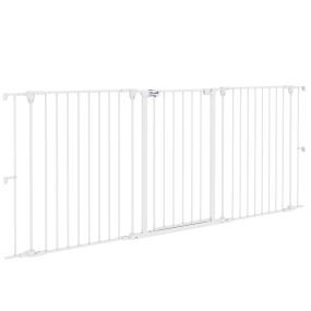 Barrera para perros de acero 206x90 cm plegable de 3 paneles con doble cerradura blanca